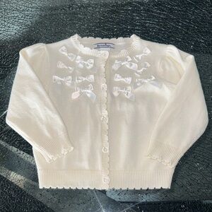 Hartstrings Cream Knit Cardigan with Satin Bows